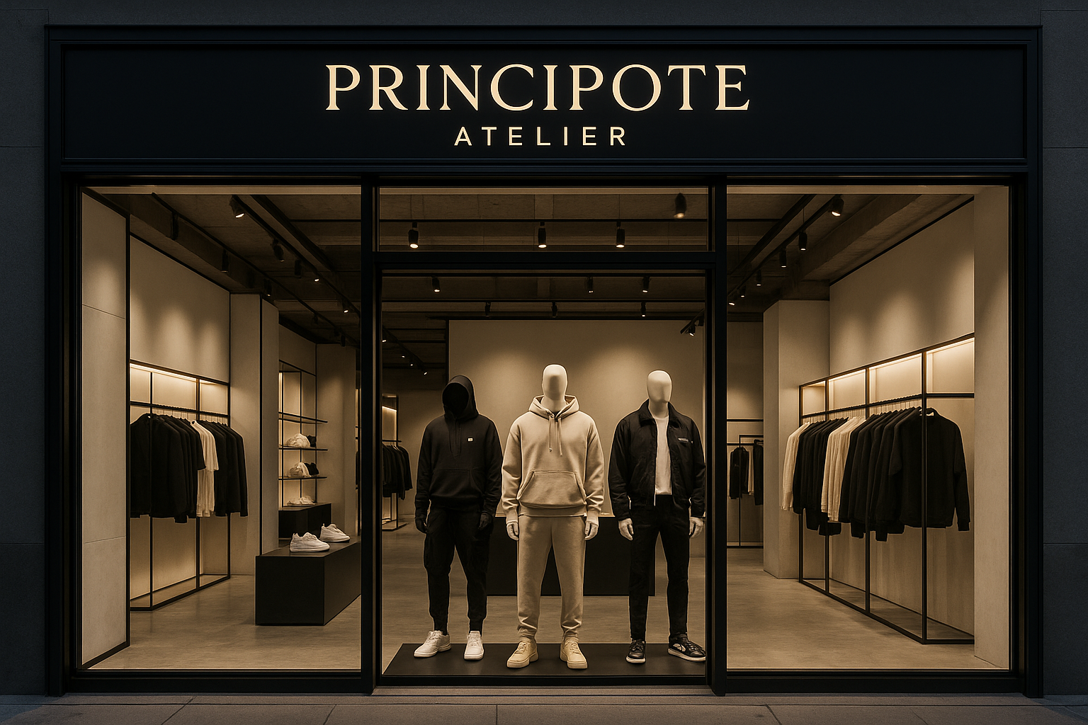 Crea un negozio di lusso di abbigliamento streetwear con il mio logo, chiamato Principote Atelier